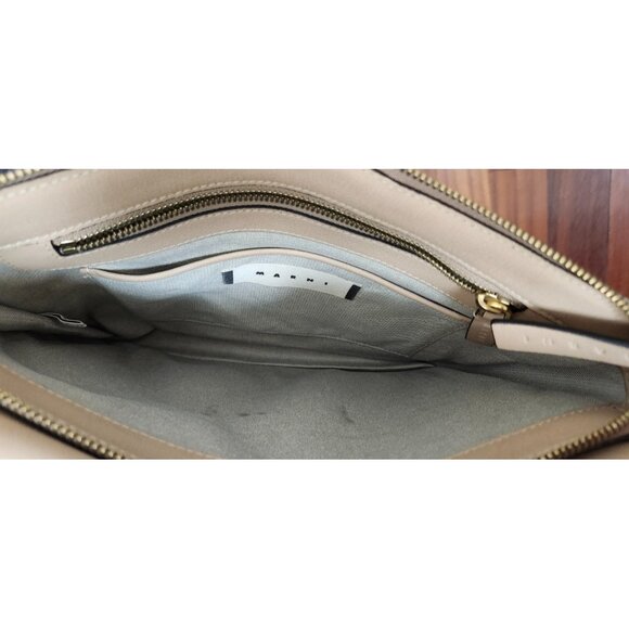 Marni Beige Leather Pushlock Saddle Shoulder Crossbody Bag Adjustable Strap - Picture 13 of 16